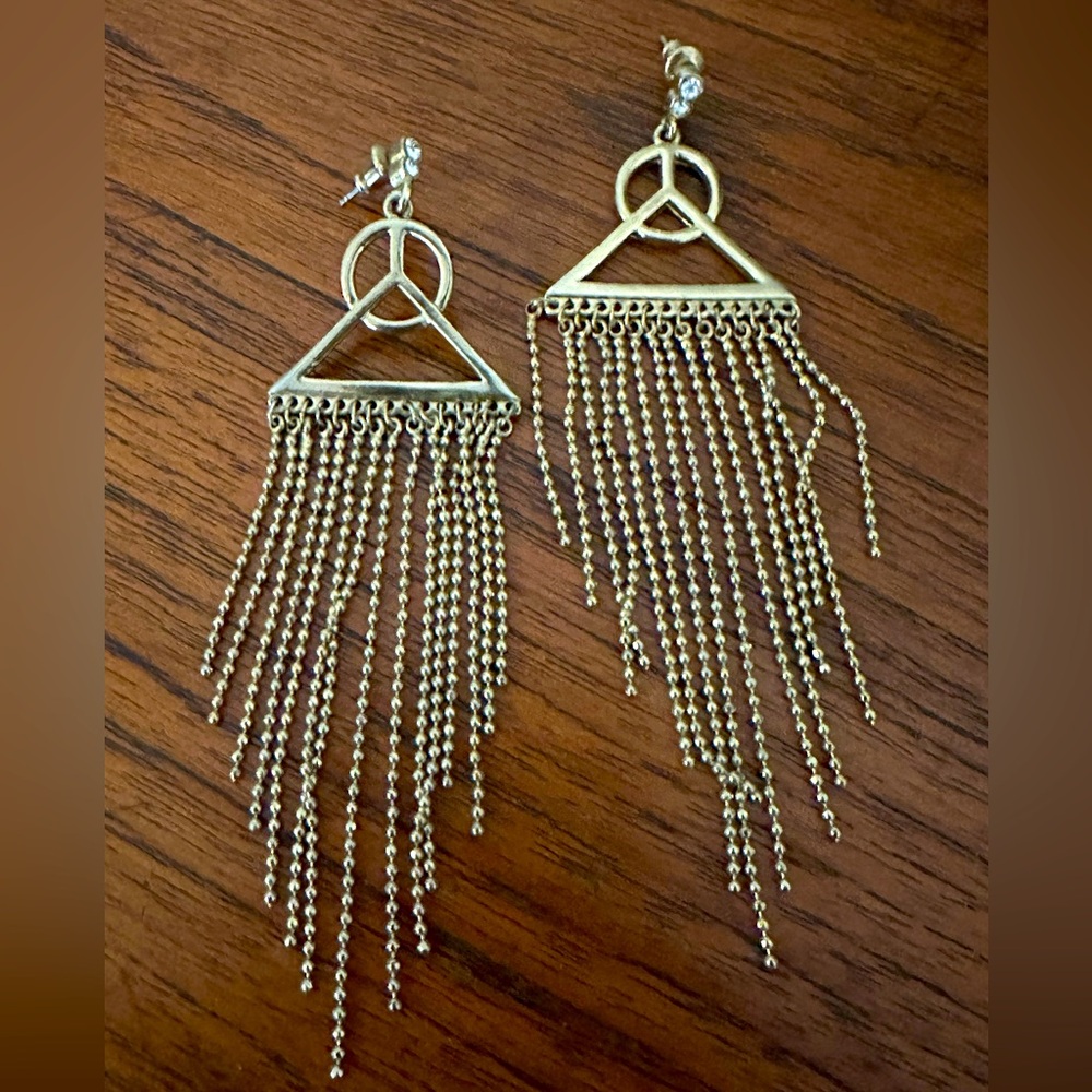 Boho peace sign chandelier earrings.